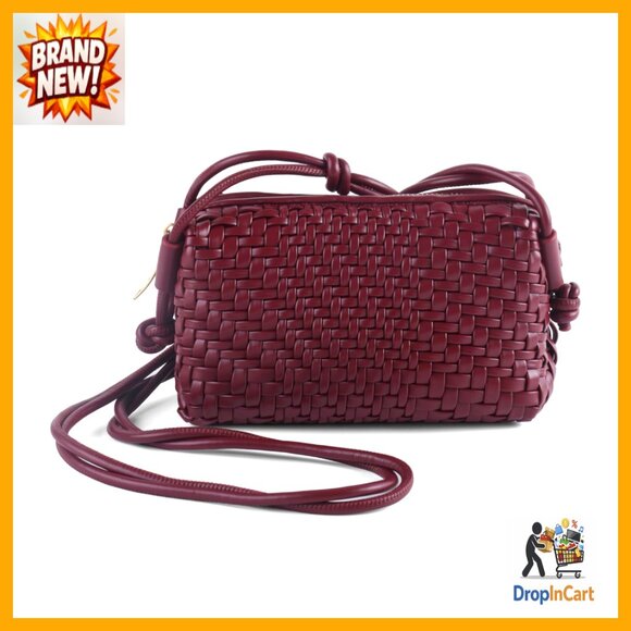 Handbags - Hand Woven Vegan Leather Crossbody Bag Small Sling Purse Chic Retro Style